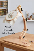 Ayaklı Ve Oturaklı Tam Ayarlanabilir Nakış Standı – Çok Eklemli Ahşap Kasnak Tutucu