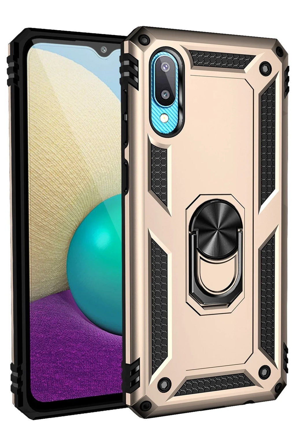 Mey İthalat® Samsung Galaxy A02 Kılıf Sofya Yüzüklü Silikon Kapak - Gold