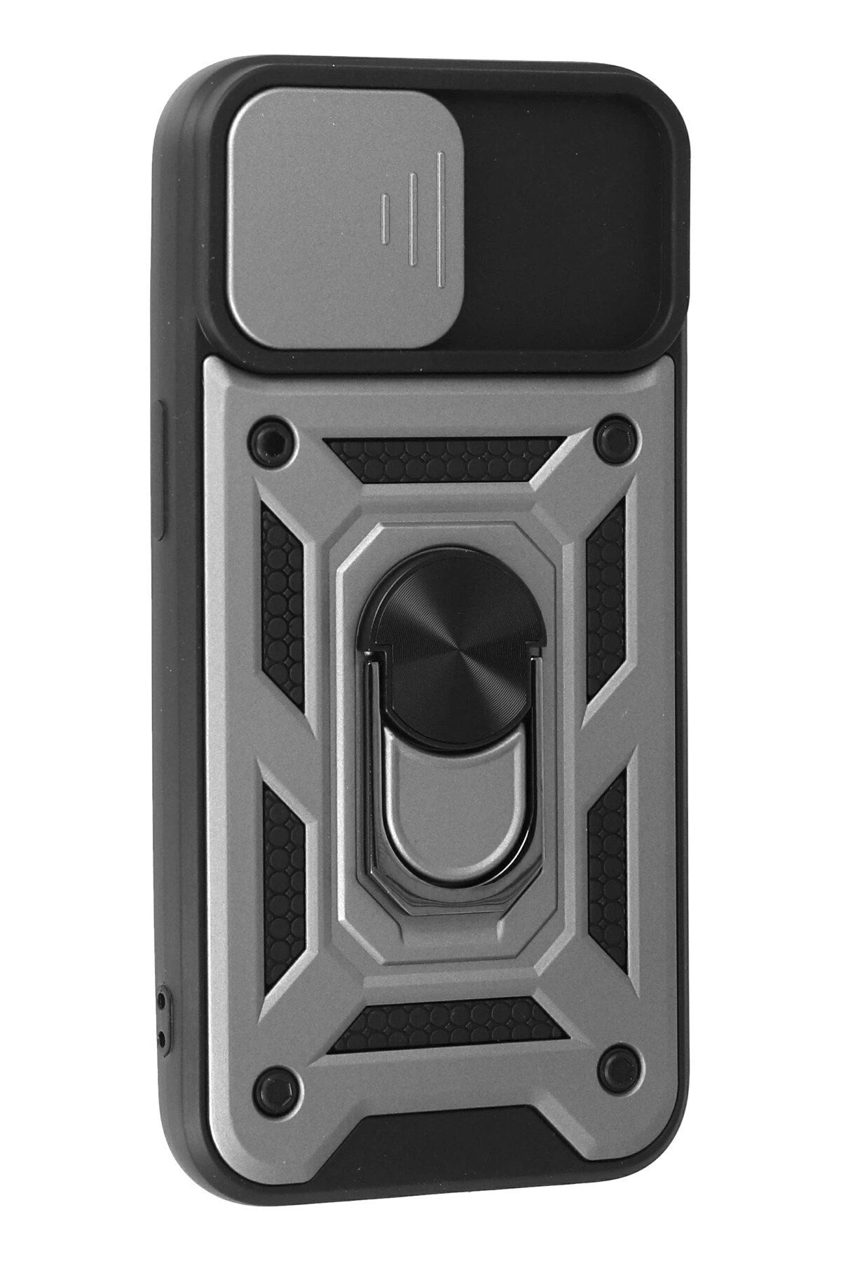 Mey İthalat® iPhone 15 Kılıf Pars Lens Yüzüklü Silikon - Gümüş