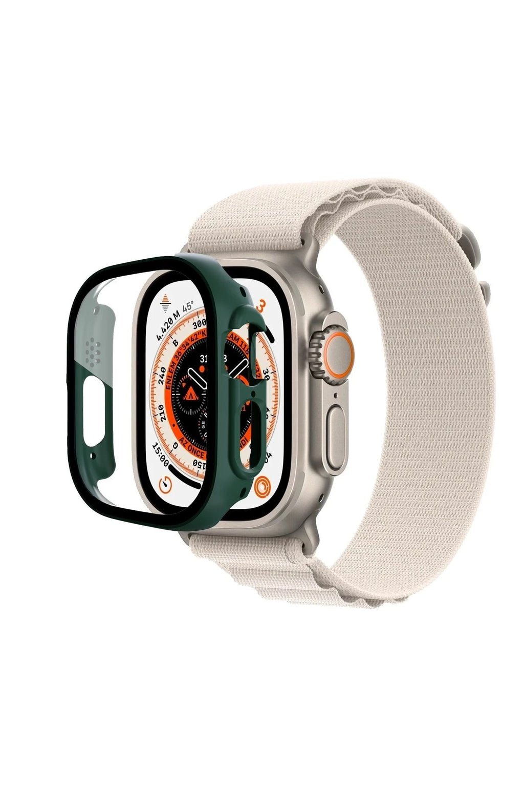 Mey İthalat® Watch Ultra 49mm Desert Camlı Kasa Ekran Koruyucu - Koyu Yeşil