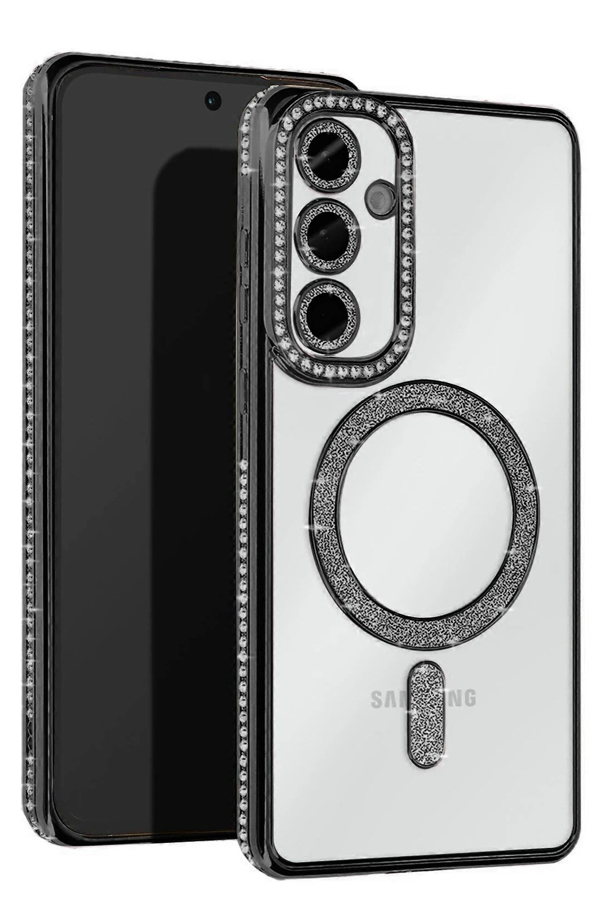 Mey İthalat® Samsung Galaxy S24 FE Joke Simli Magneticsafe Kılıf - Siyah