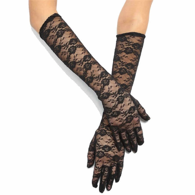 Mey İthalat® Siyah Renk Orta Boy Dantelli Eldiven Uzun Model