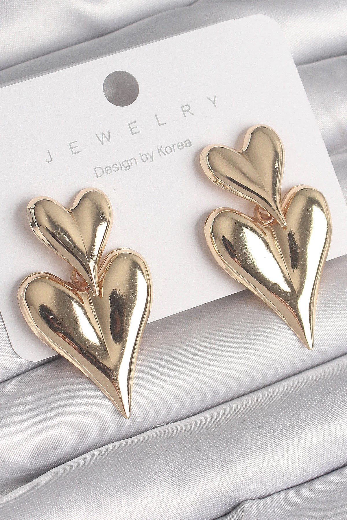 Mey İthalat® Pirinç Gold Renk Sallantı Kalp Model Kadın Küpe