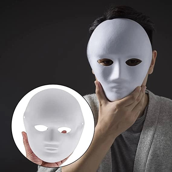 Mey İthalat® Beyaz Renk Boyanabilir Anonim Tam Yüz Cosplay Maske 24x18 cm