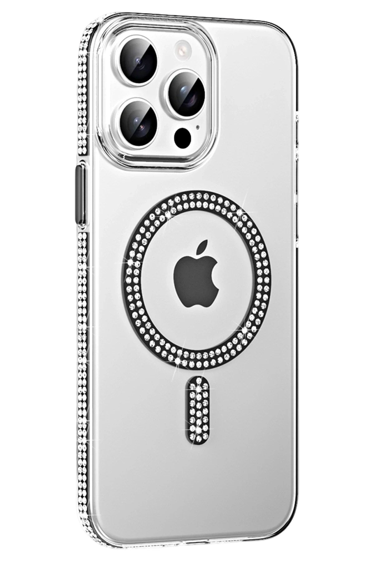 Mey İthalat® iPhone 15 Pro Move Taşlı Magsafe Kapak - Siyah