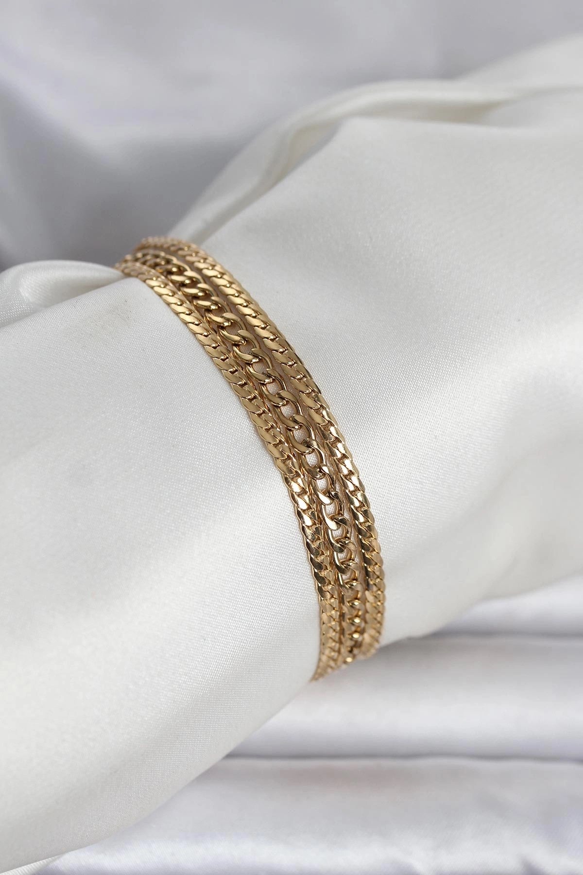 Mey İthalat® 316L Çelik Gold Renk 3'lü Kadın Bileklik