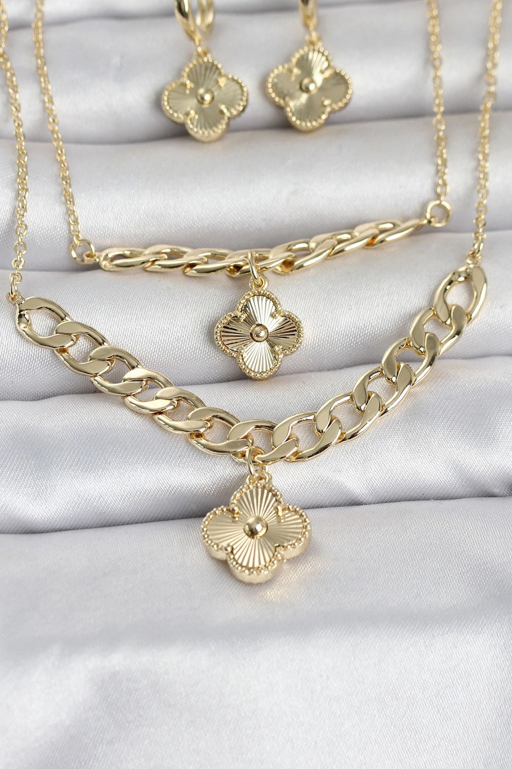 Mey İthalat® Gold Renk Pirinç Kolye Bileklik ve Küpe Seti