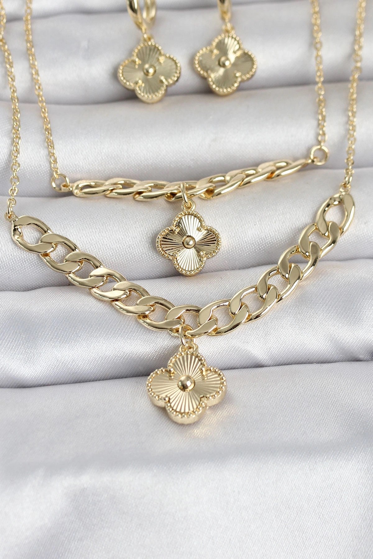 Mey İthalat® Gold Renk Pirinç Kolye Bileklik ve Küpe Seti