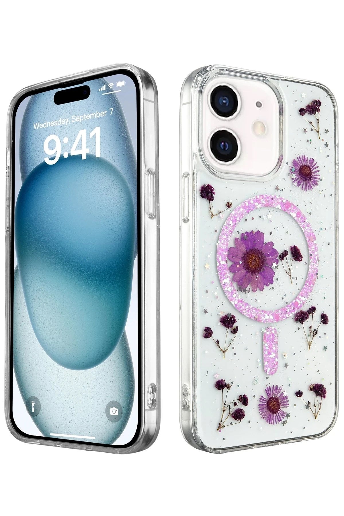 Mey İthalat® iPhone 12 Kılıf Daisy Simli Magsafe Kapak - Mor