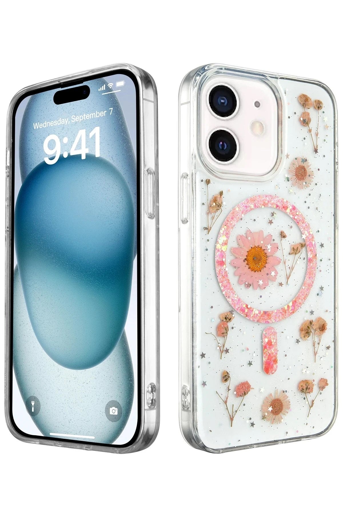 Mey İthalat® iPhone 12 Kılıf Daisy Simli Magsafe Kapak - Pembe
