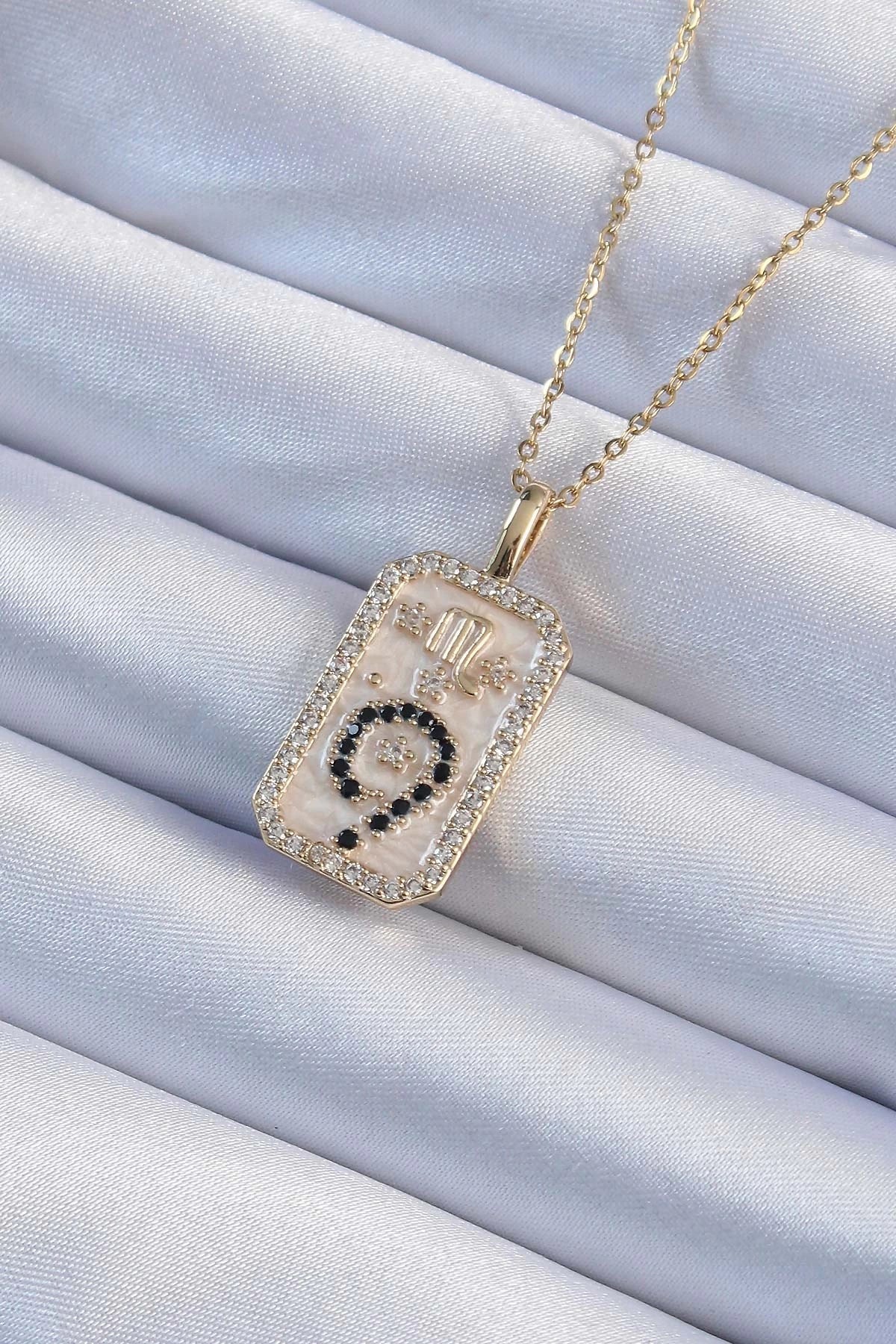 Mey İthalat® 316L Çelik Zincir Altın Renk Zirkon Taşlı Minimal Papatya Figürlü Tarot Kolye