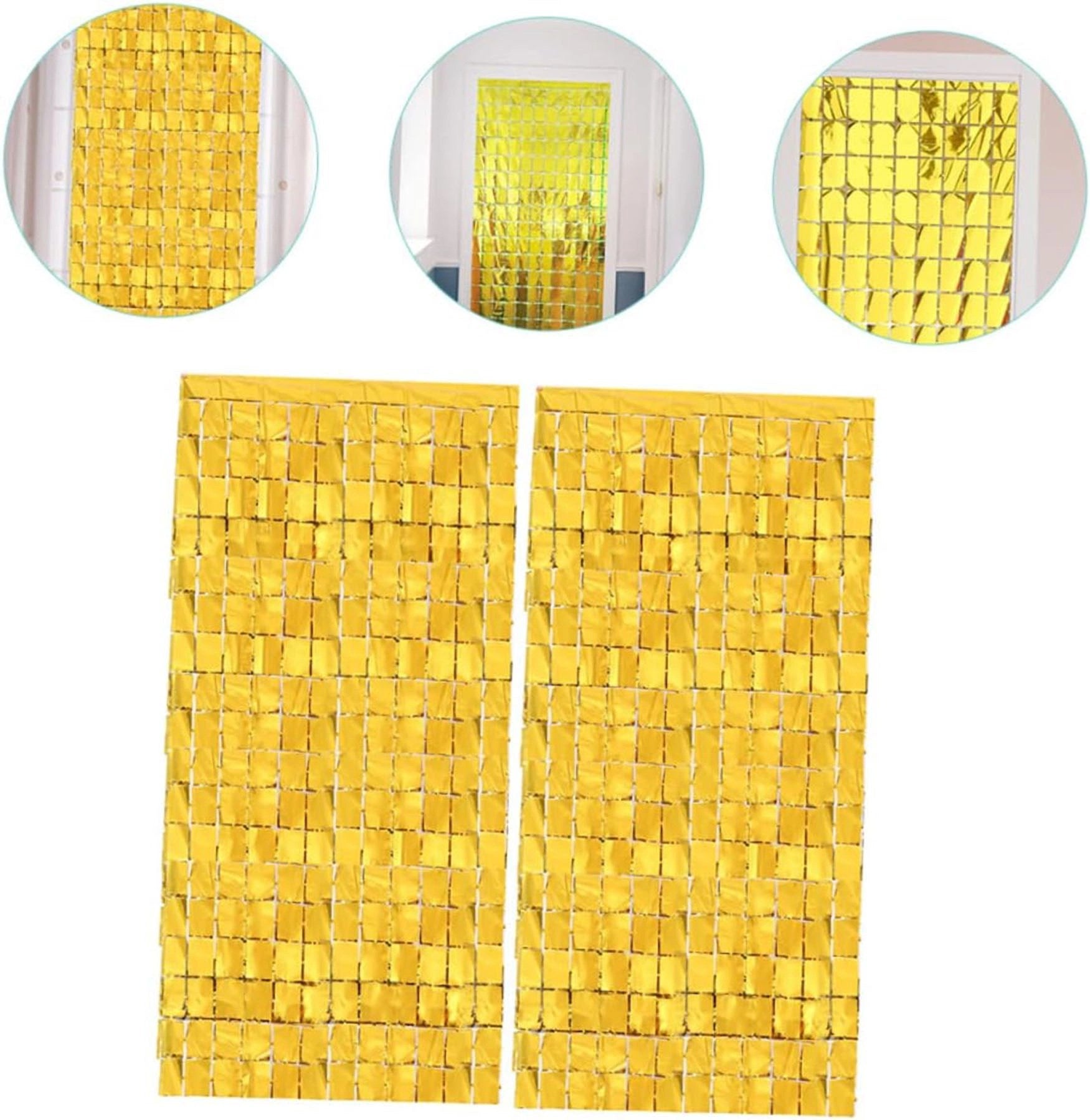 Mey İthalat® Ekstra Metalize Altın Renk Disko Dikdörtgen Kesim Kapı Perdesi Dekorasyon 1x2 Metre