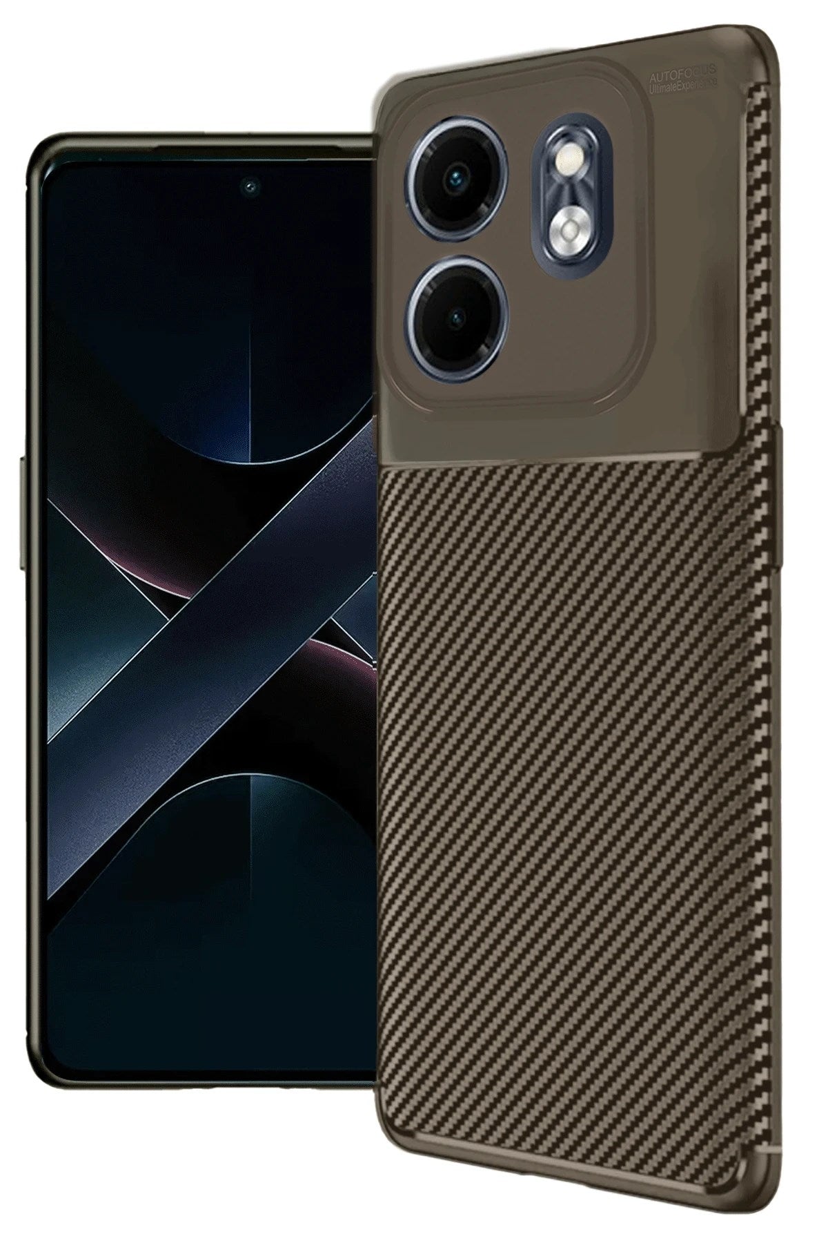 Mey İthalat® İnfinix Smart 9 Kılıf Auto Focus Karbon Kapak - Kahverengi