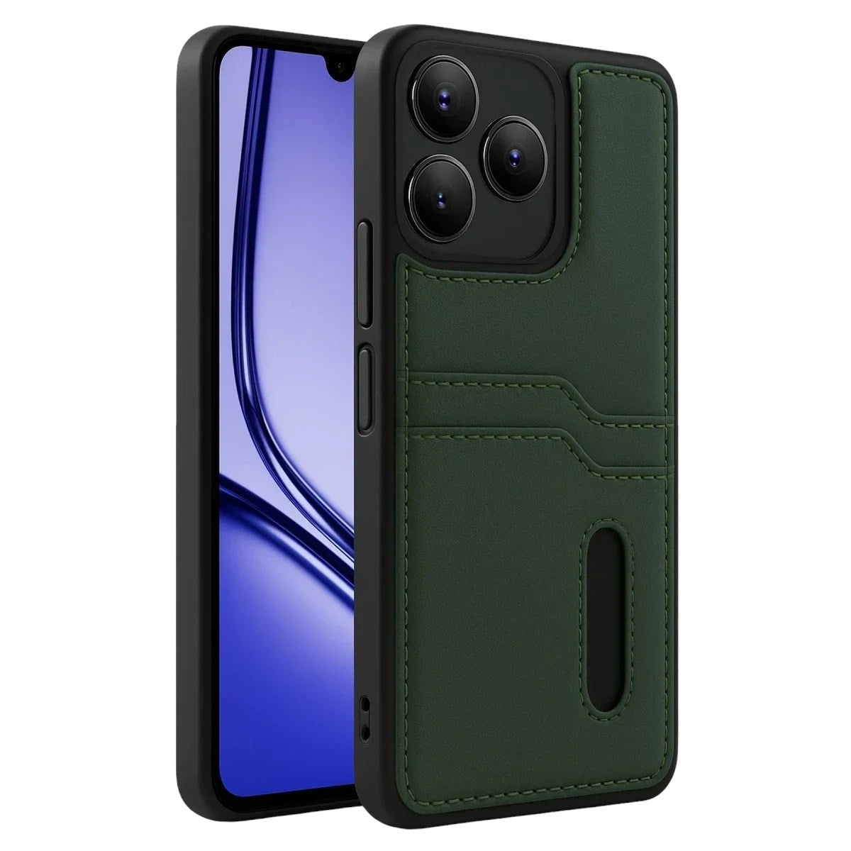 Mey İthalat® Realme Note 50 4G Kılıf Sara Kartvizitli Deri Kılıf - Koyu Yeşil