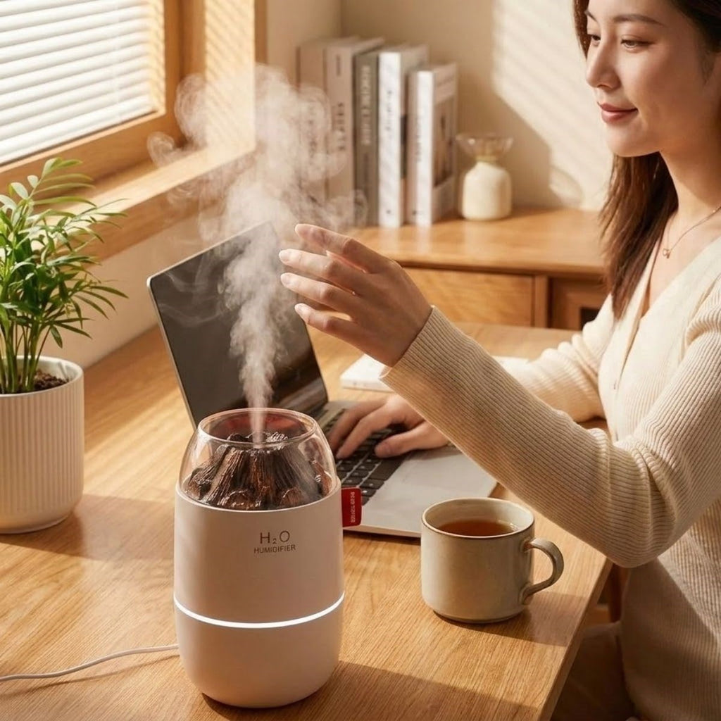 Ahşap Odun Ateşi Tasarımlı 280 Ml Ultrasonik Hava Nemlendirici & Aroma Difüzör – Soğuk Buhar Makinesi, Led Işıklı, Ortam Nemlendirici