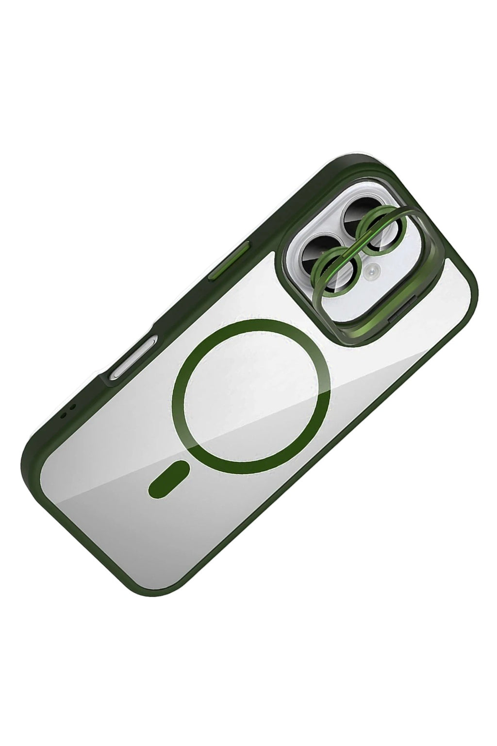 Mey İthalat® iPhone 17 Remim Lensli Magsafe Standlı Kapak - Koyu Yeşil
