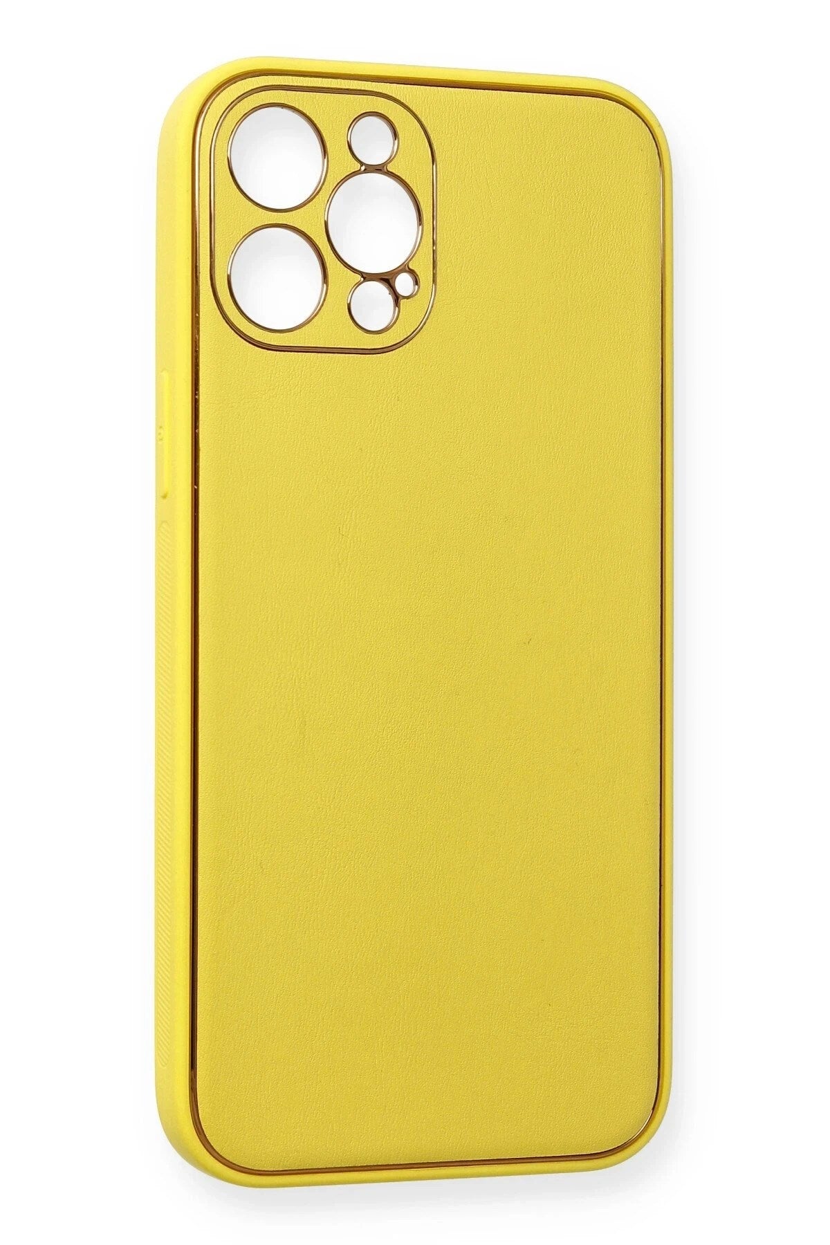 Mey İthalat® iPhone 12 Pro Max Kılıf Coco Deri Silikon Kapak - Sarı