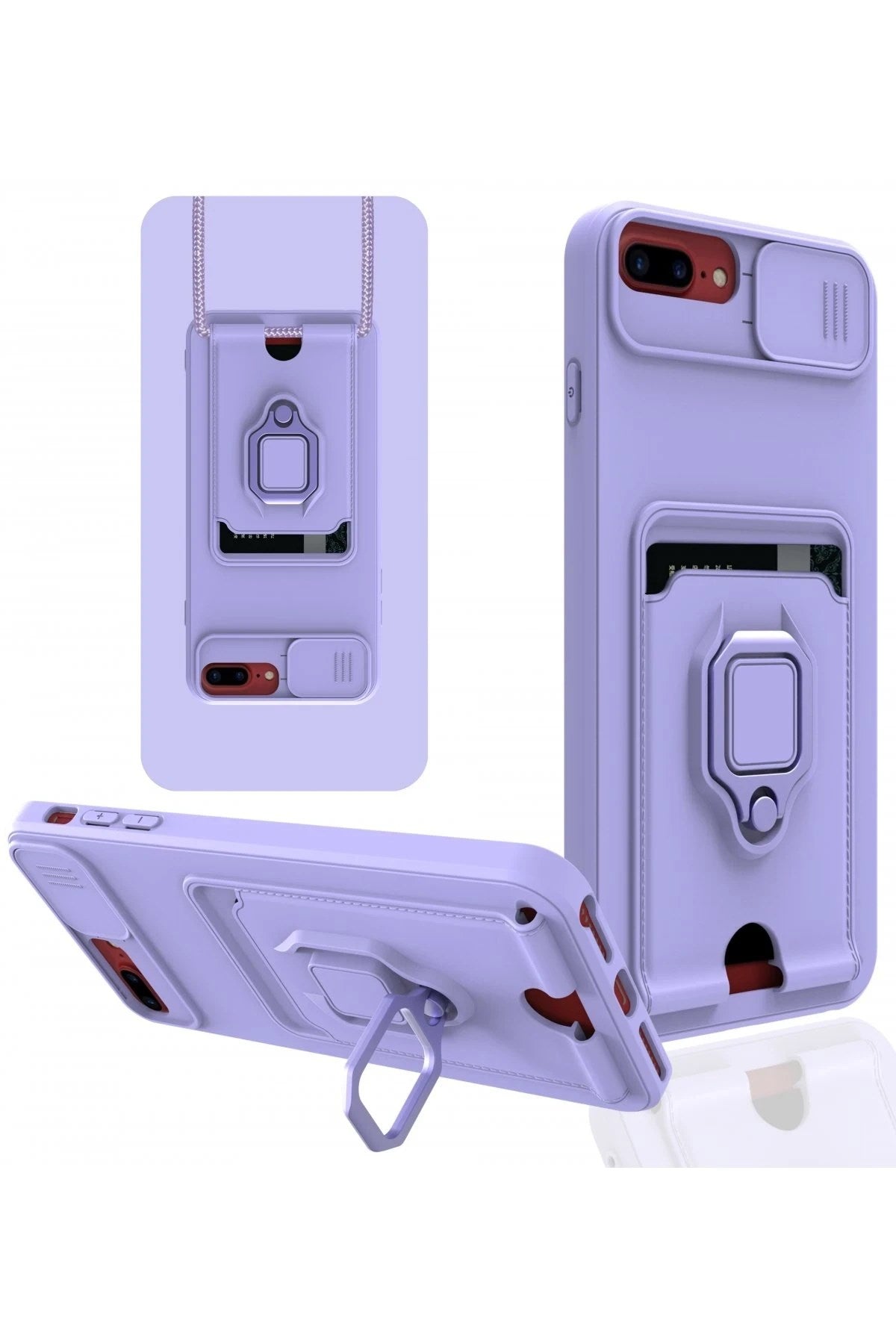 Mey İthalat® iPhone 7 Plus Kılıf Zuma Kartvizitli Yüzüklü Silikon - Lila