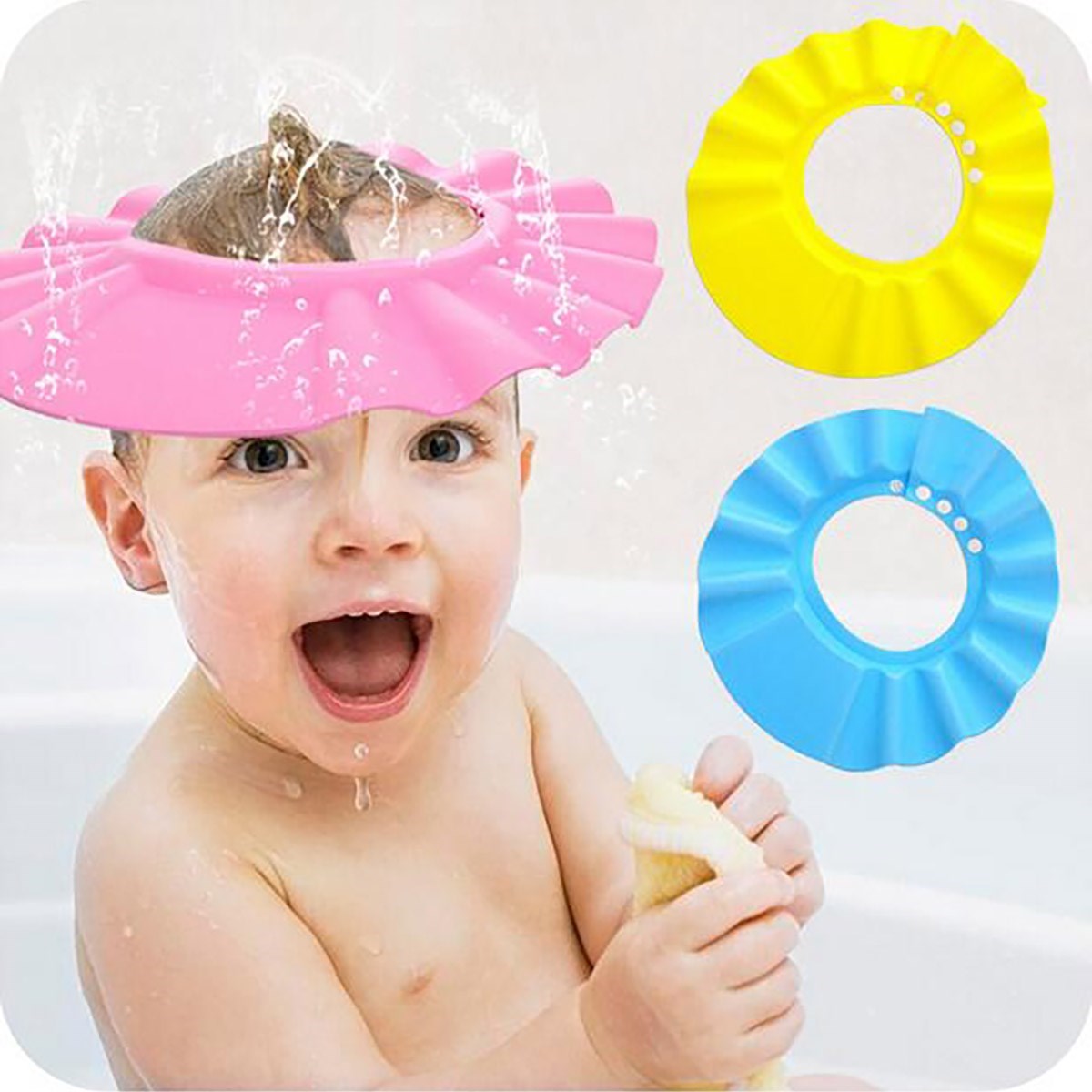 Ayarlanabilir Bebek Banyo Şapkası Pembe Küvet Şapkası Başlığı