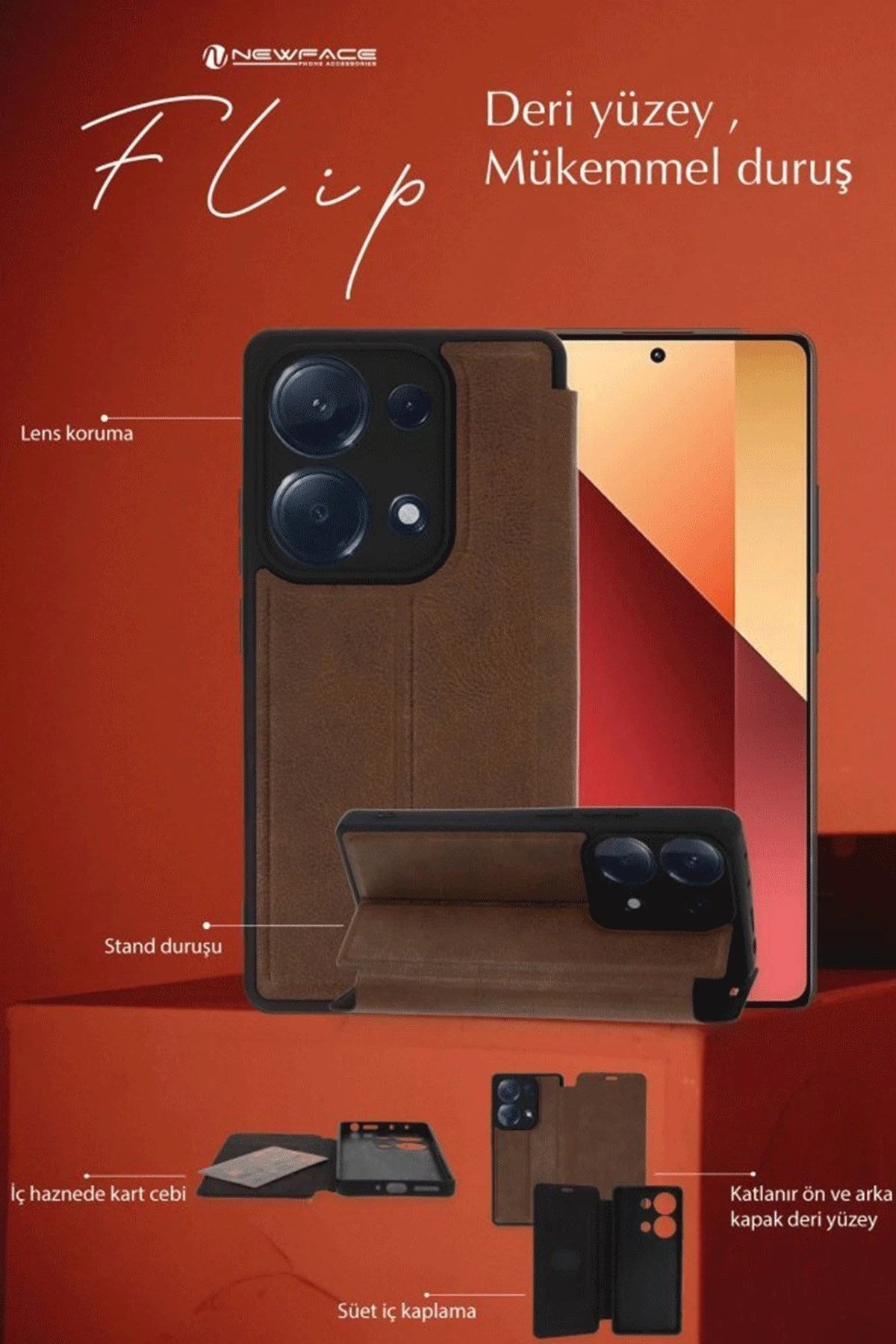 Mey İthalat® Samsung Galaxy A35 5G Kılıf Flip Cover - Kırmızı