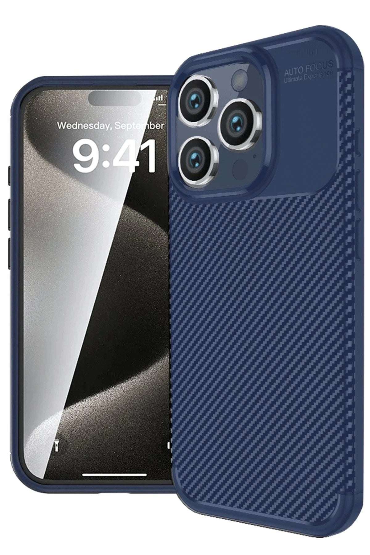 Mey İthalat® iPhone 16 Pro Kılıf Auto Focus Karbon Kapak - Lacivert