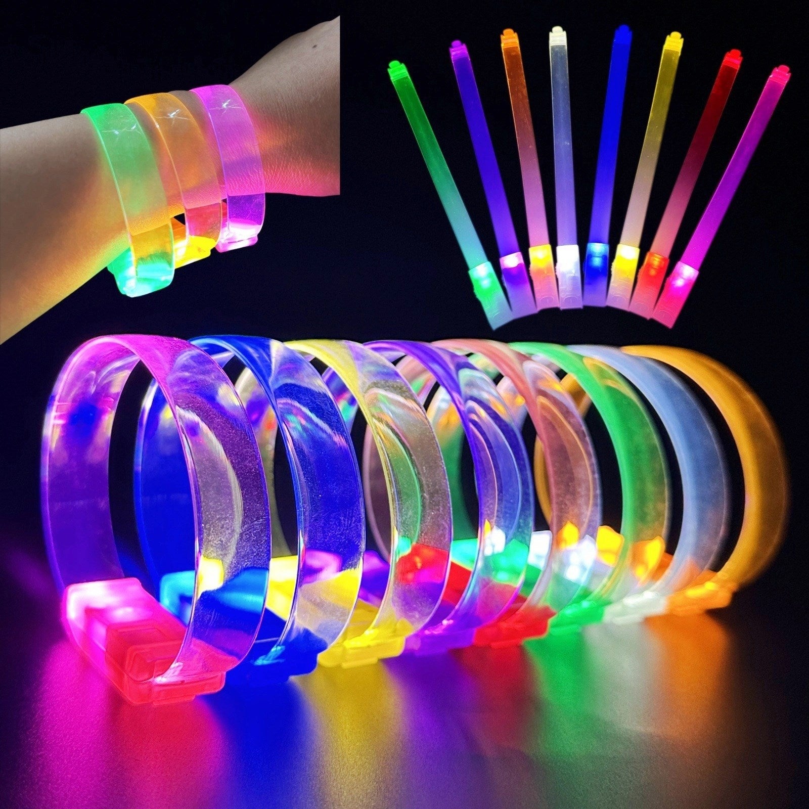 Mey İthalat® 3 Modlu Pilli LED Işıklı Esnek Parti Bilekliği Yeşil