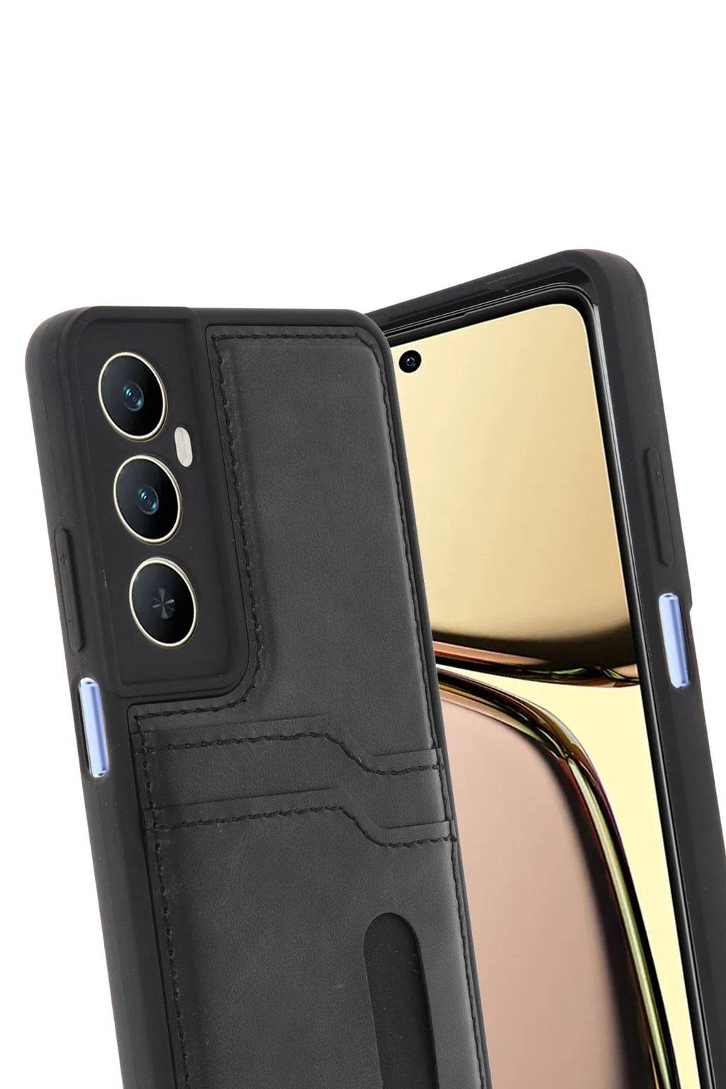 Mey İthalat® Realme C65 Sara Kartvizitli Deri Kılıf - Siyah