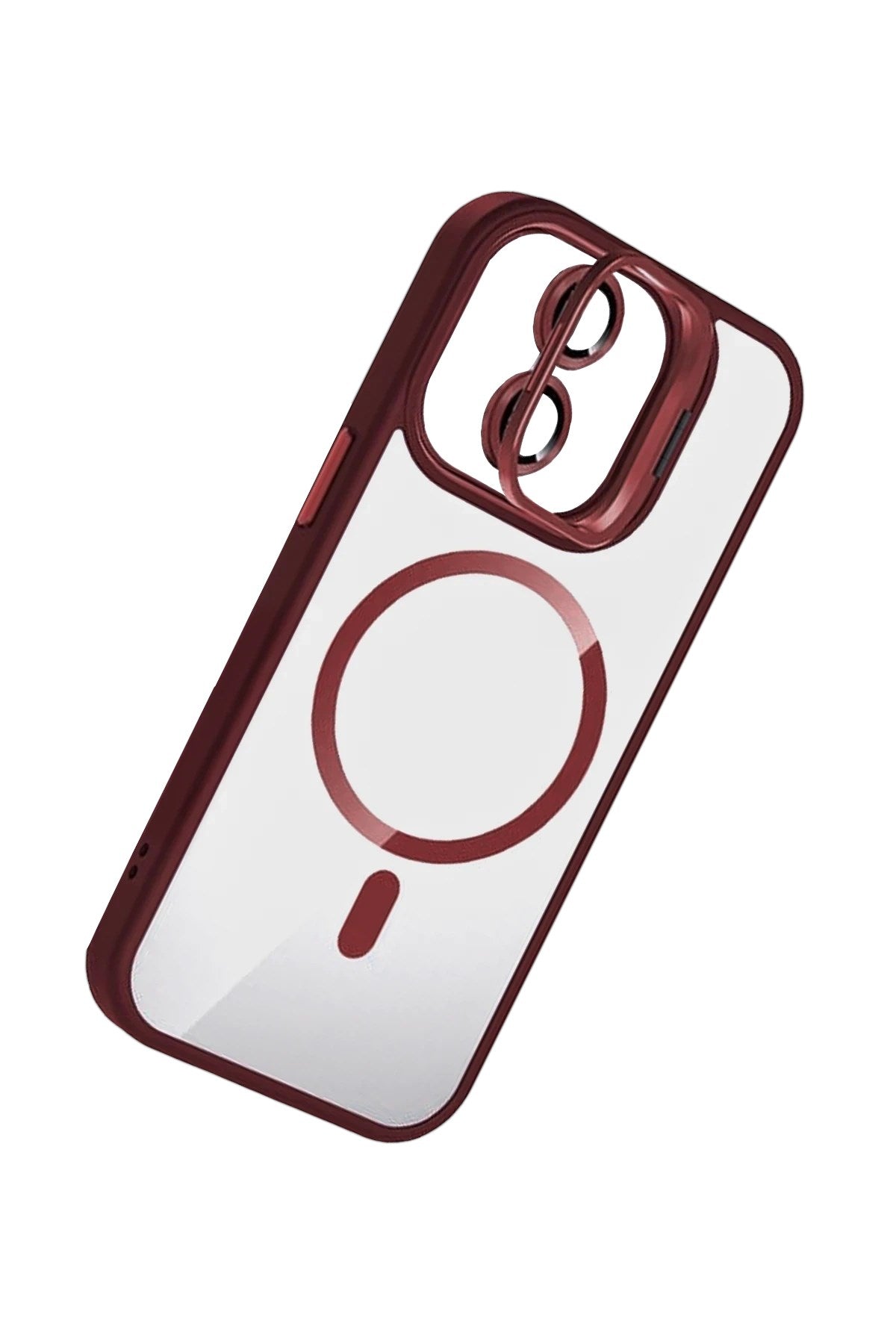 Mey İthalat® iPhone 11 Remim Lensli Magsafe Standlı Kapak - Bordo