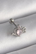 Mey İthalat® 316L Çelik Gümüş Renk Pembe Mineli Kalp Zirkon Taş Detay Tragus Piercing