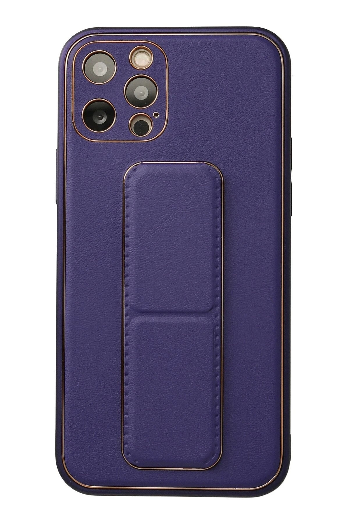 Mey İthalat® iPhone 12 Pro Kılıf Coco Deri Standlı Kapak - Mor