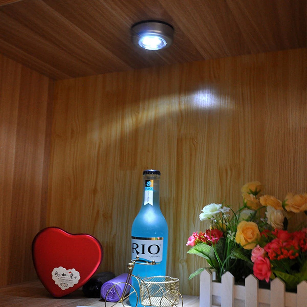 Kablosuz Spot Pilli Dokunmatik Led Lamba 3 Ledli Dolap Lambası