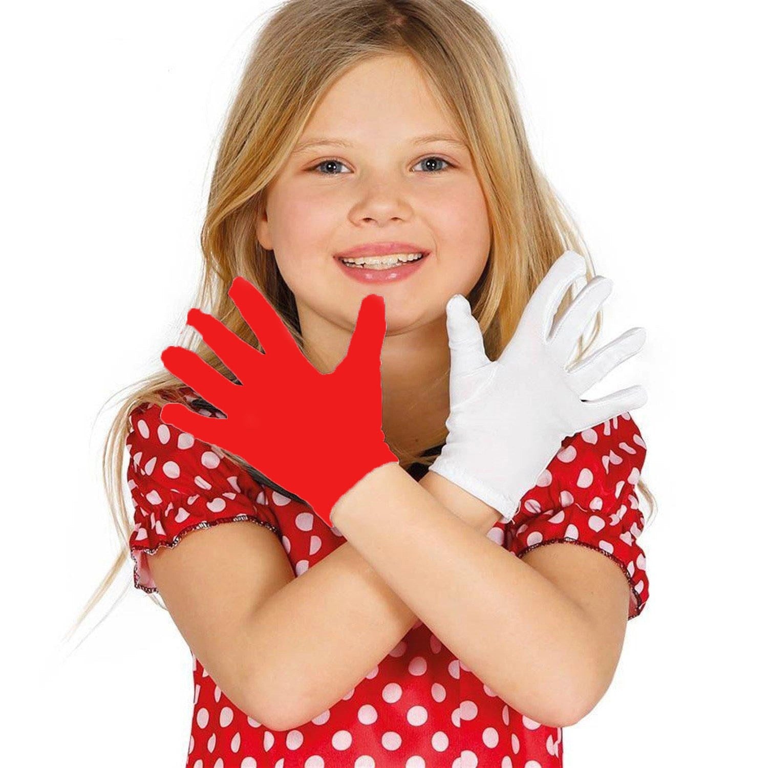 Mey İthalat® Gösteriler İçin 1 Çift Kırmızı Beyaz Pandomim Eldiveni Çocuk Boy