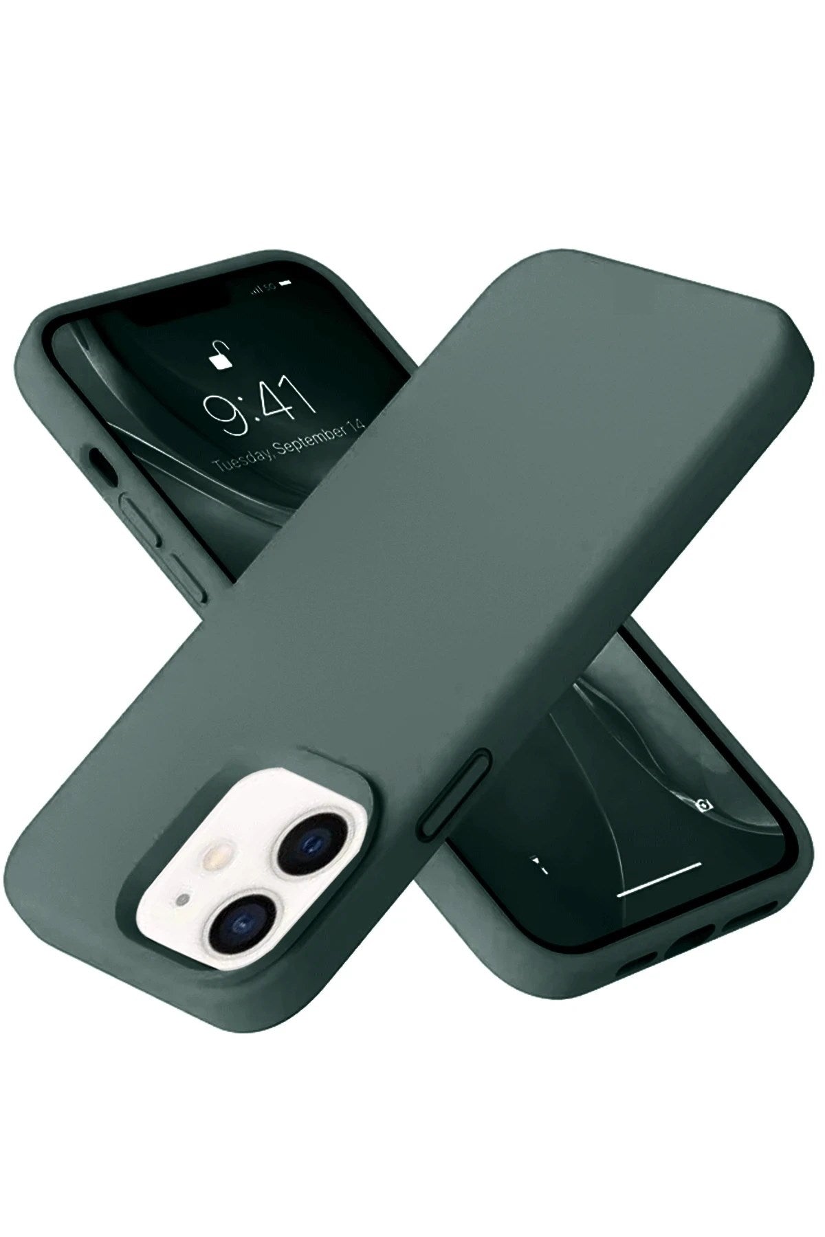 Mey İthalat® iPhone 12 Kılıf Nano içi Kadife Silikon - Koyu Yeşil