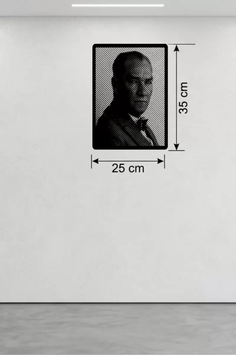 Mey İthalat® Atatürk Line Art Metal Görünümlü Ahşap Tablo - Modern Ofis ve Ev Dekoru
