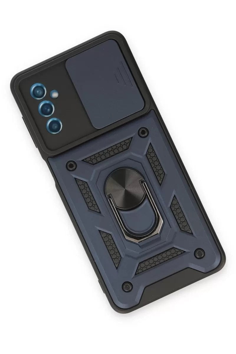 Mey İthalat® Samsung Galaxy M52 5G Kılıf Pars Lens Yüzüklü Silikon - Lacivert