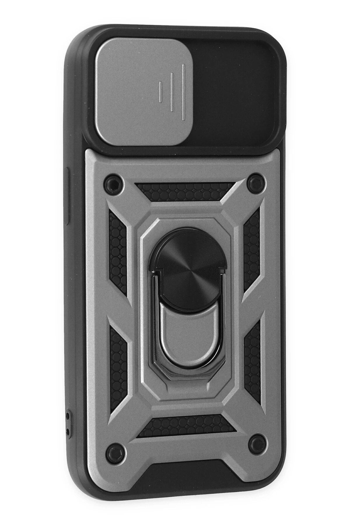 Mey İthalat® iPhone 14 Kılıf Pars Lens Yüzüklü Silikon - Gümüş