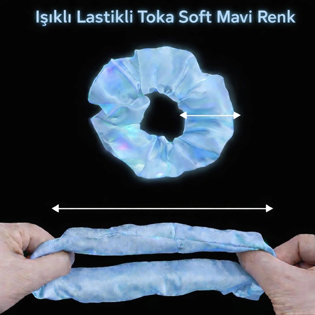 Mey İthalat® Soft Mavi Renk Led Işıklı Lastikli Saç Tokası - 3 Modlu Festival &amp; Parti Saç Tokası