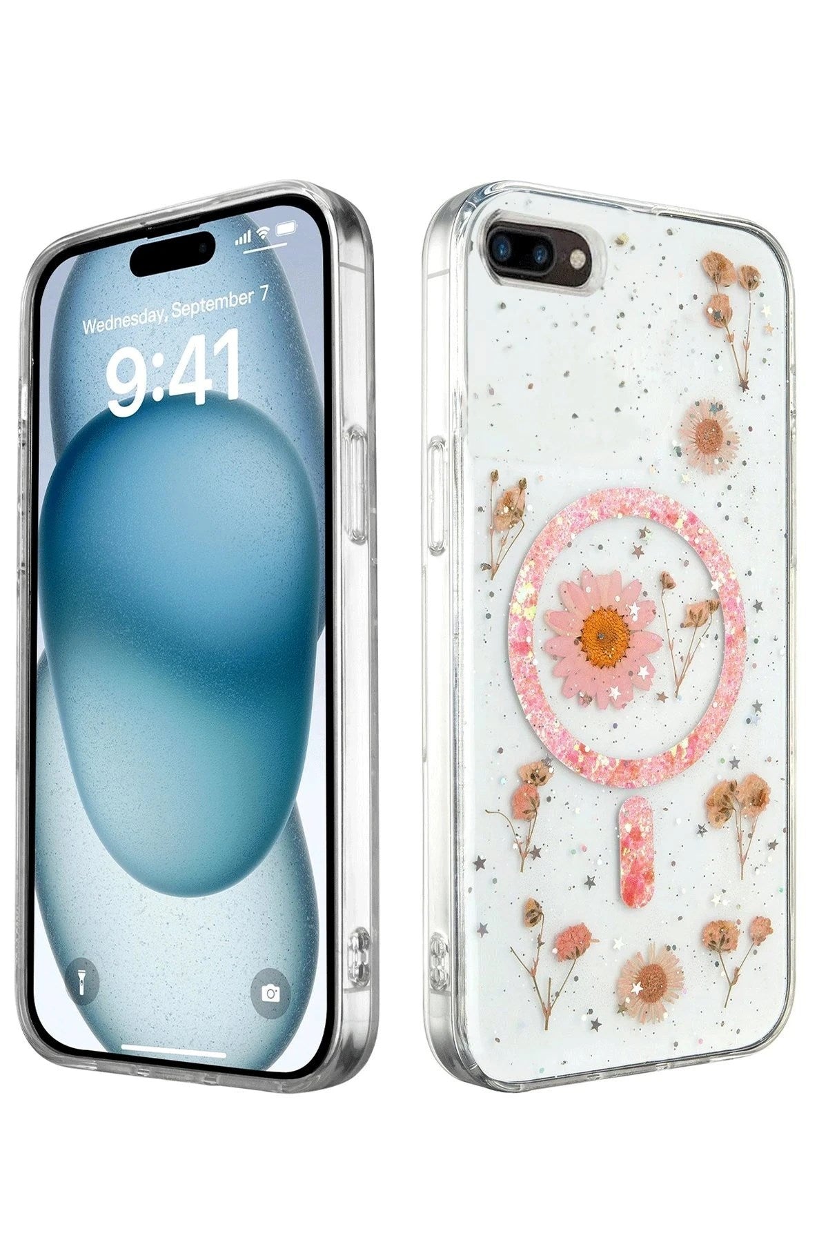 Mey İthalat® iPhone 7 Plus Kılıf Daisy Simli Magsafe Kapak - Pembe