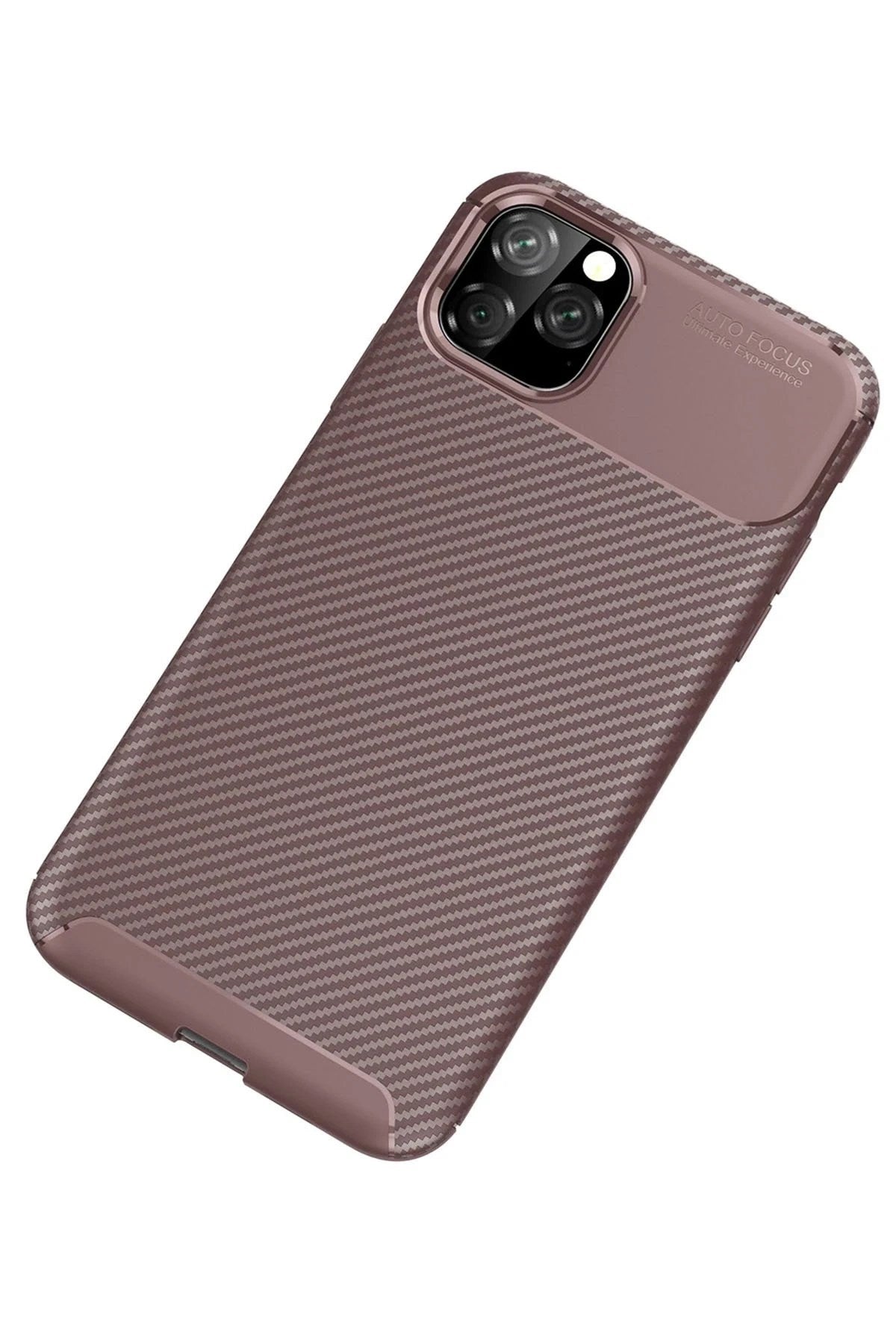 Mey İthalat® iPhone 11 Pro Kılıf Auto Focus Karbon Kapak - Kahverengi