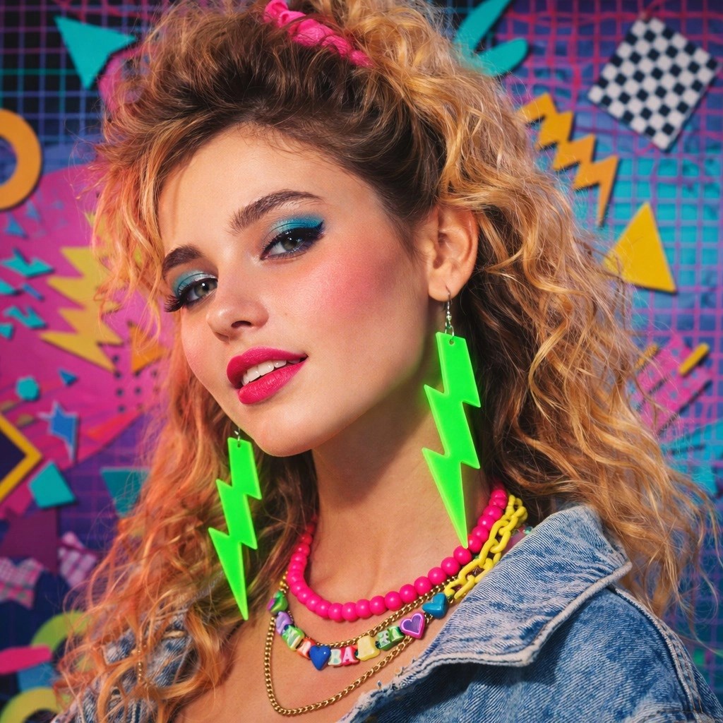 Mey İthalat® 80’ler 90&amp;#39;lar Retro Neon Yeşil Şimşek Küpe 10 cm