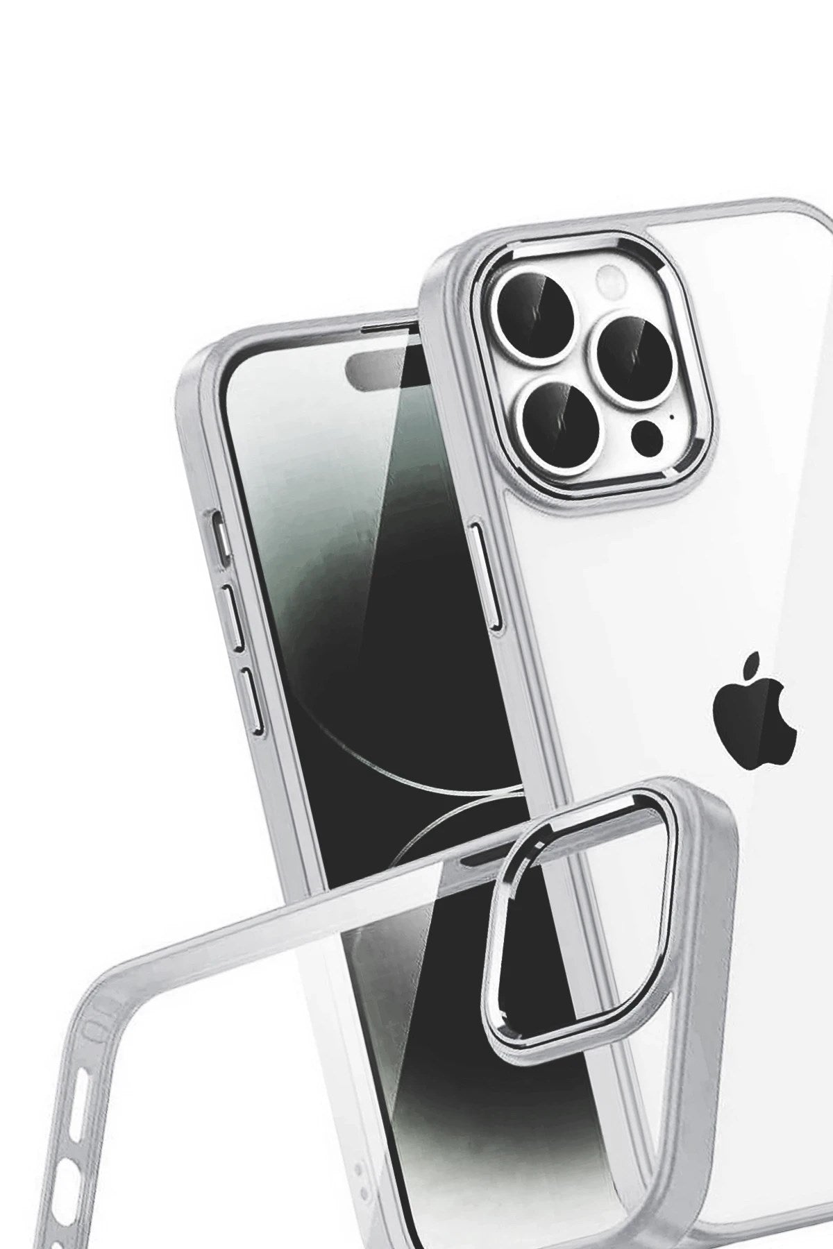 Mey İthalat® iPhone 15 Pro Max Lensli Silikon - Gümüş