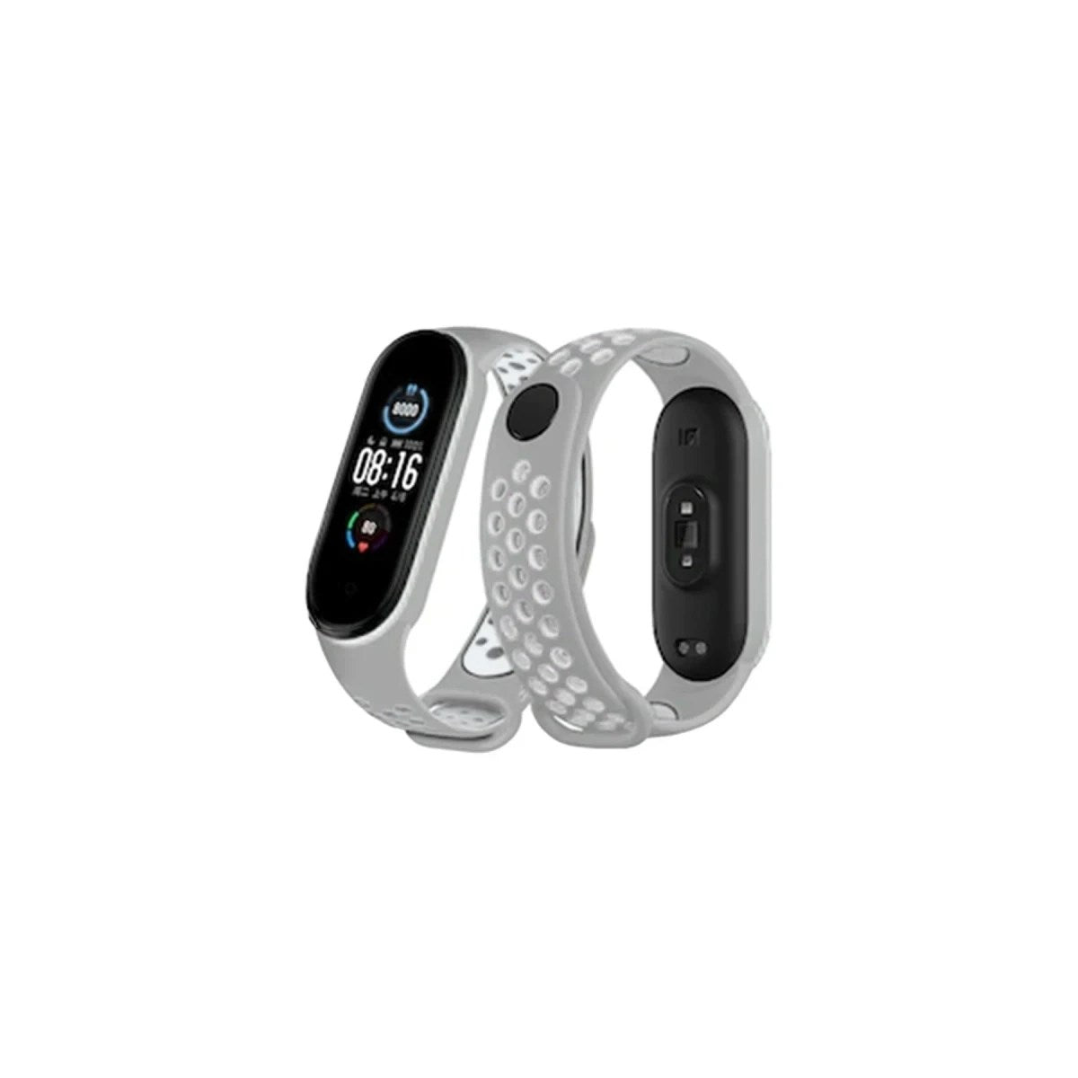 Mey İthalat® Mi Band 4 Spor Delikli Kordon - Gri-Beyaz