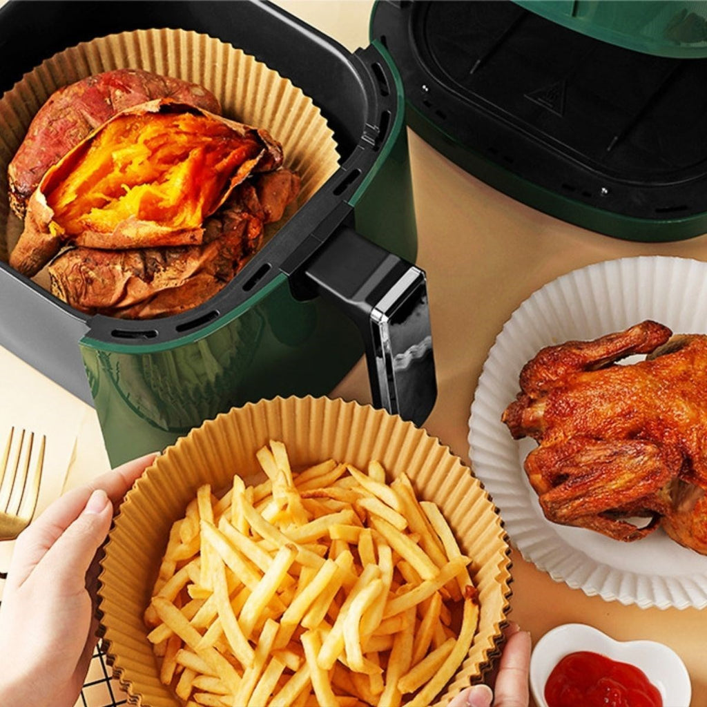 100 Adet Air Fryer Pişirme Kağıdı Tek Kullanımlık Yağlı Kağıdı Yuvarlak Tabak Model