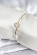 Mey İthalat® Beyaz Sedefli Yonca Model Gold Renk Kadın Bileklik