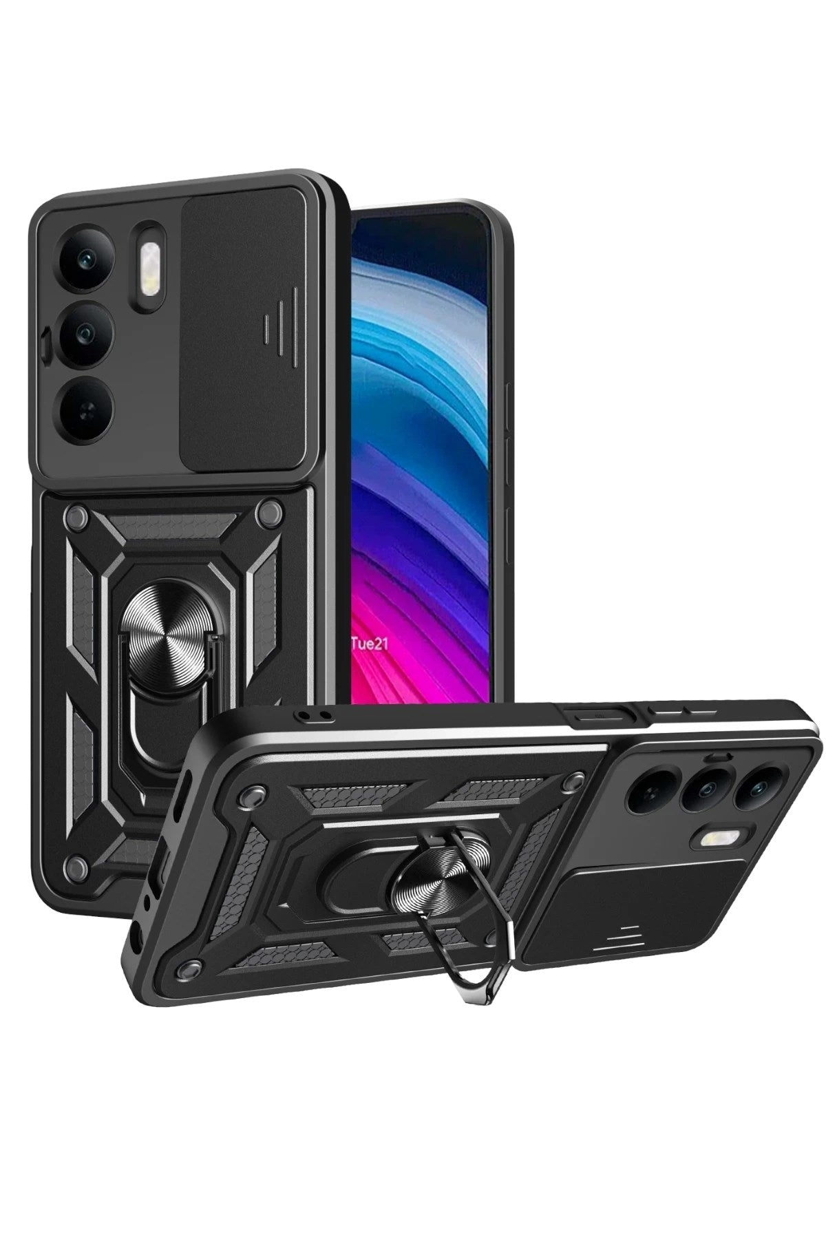 Mey İthalat® Realme C75 4G Kılıf Pars Lens Yüzüklü Silikon - Siyah