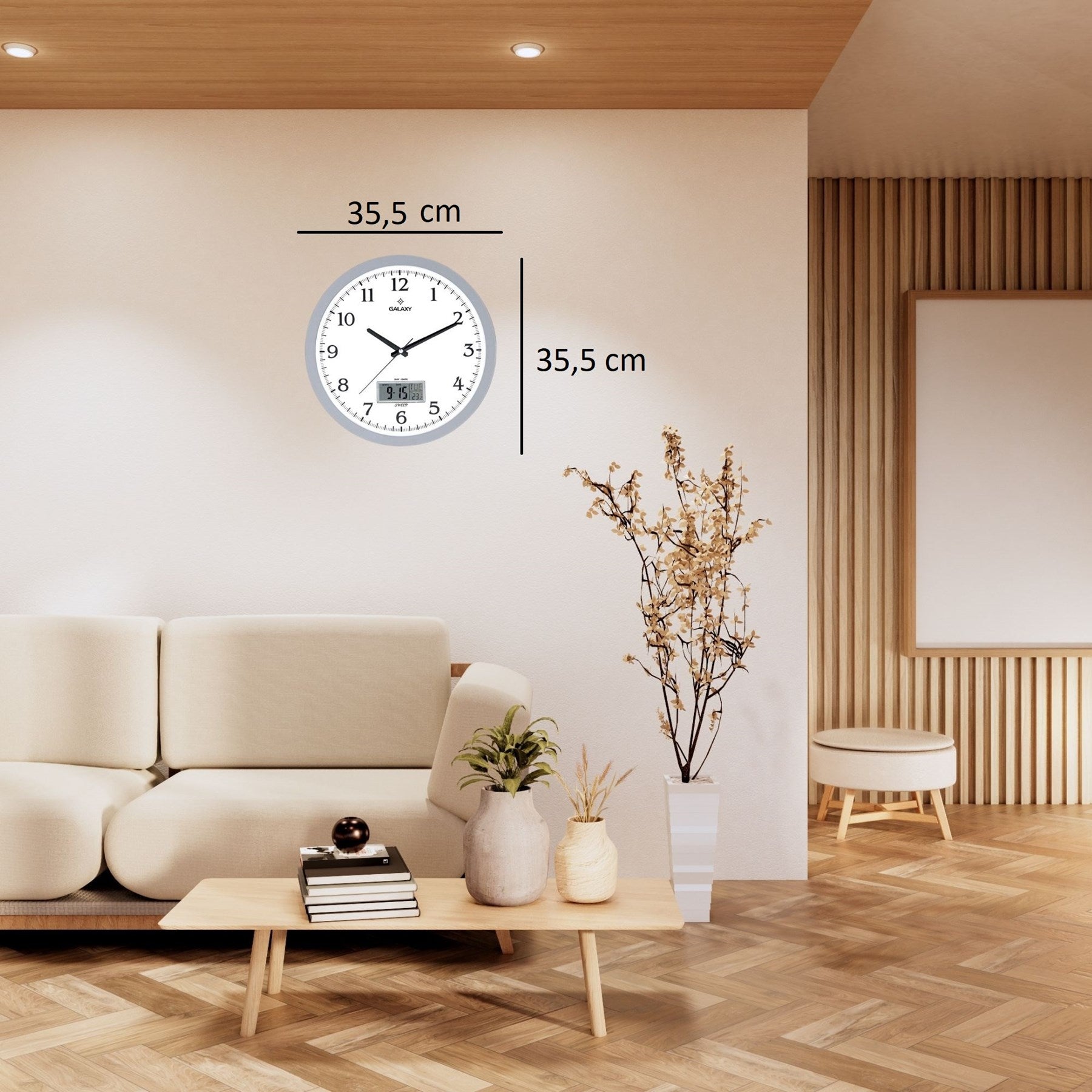 Krom Tarih Ölçer 35,5 Cm Duvar Saati
