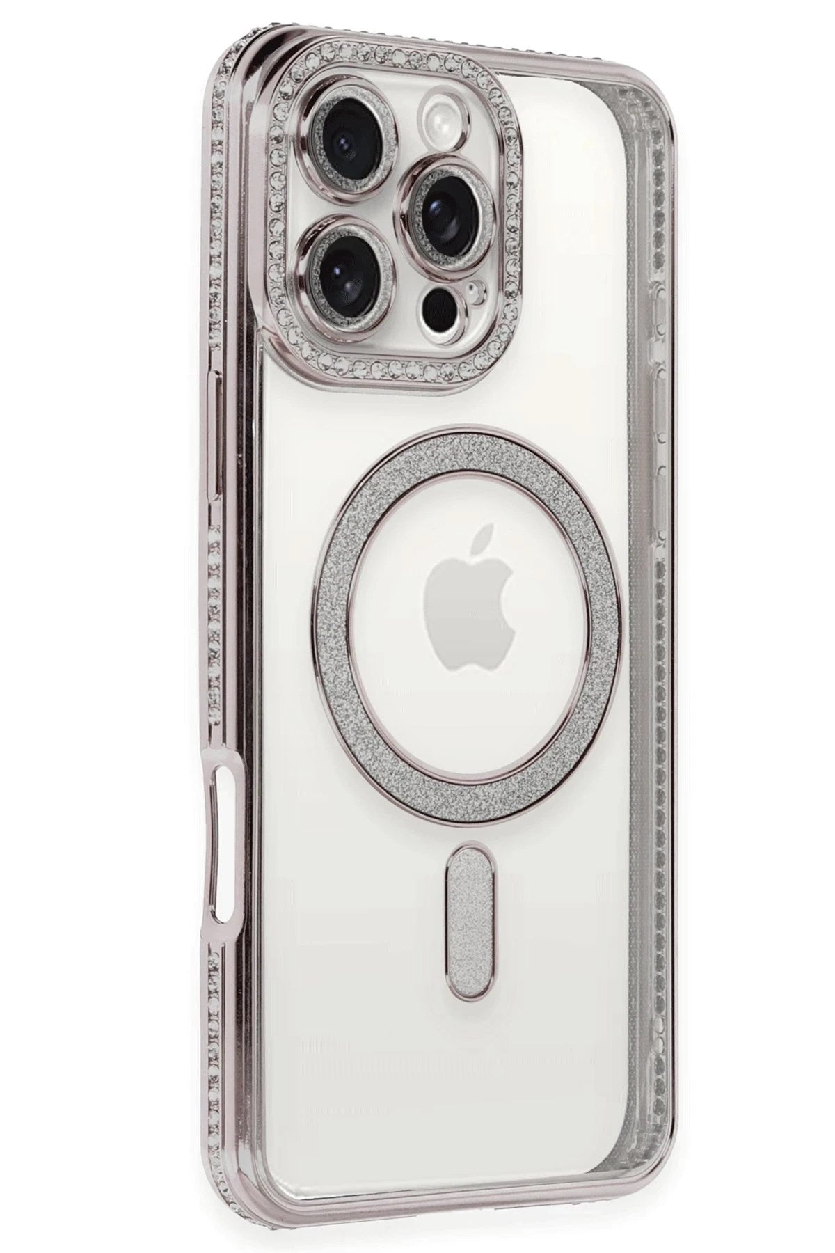 Mey İthalat® iPhone 16 Pro Kılıf Joke Simli Magneticsafe Kılıf - Pembe