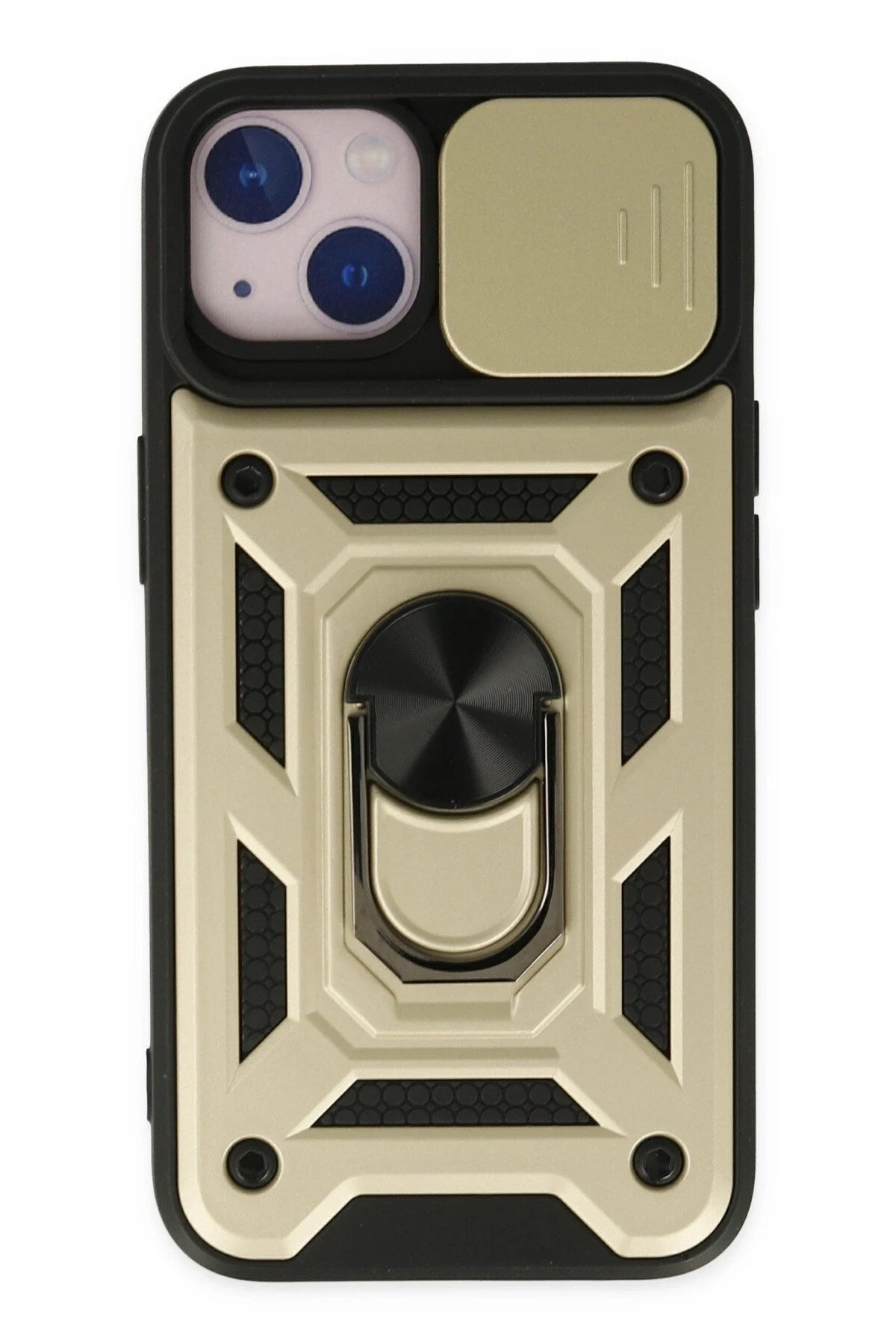 Mey İthalat® iPhone 14 Kılıf Pars Lens Yüzüklü Silikon - Gold