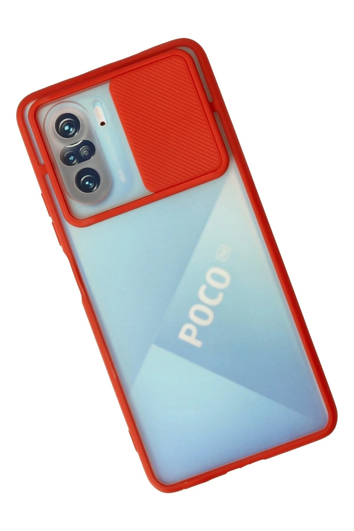 Mey İthalat® Poco F3 Kılıf Palm Buzlu Kamera Sürgülü Silikon - Kırmızı
