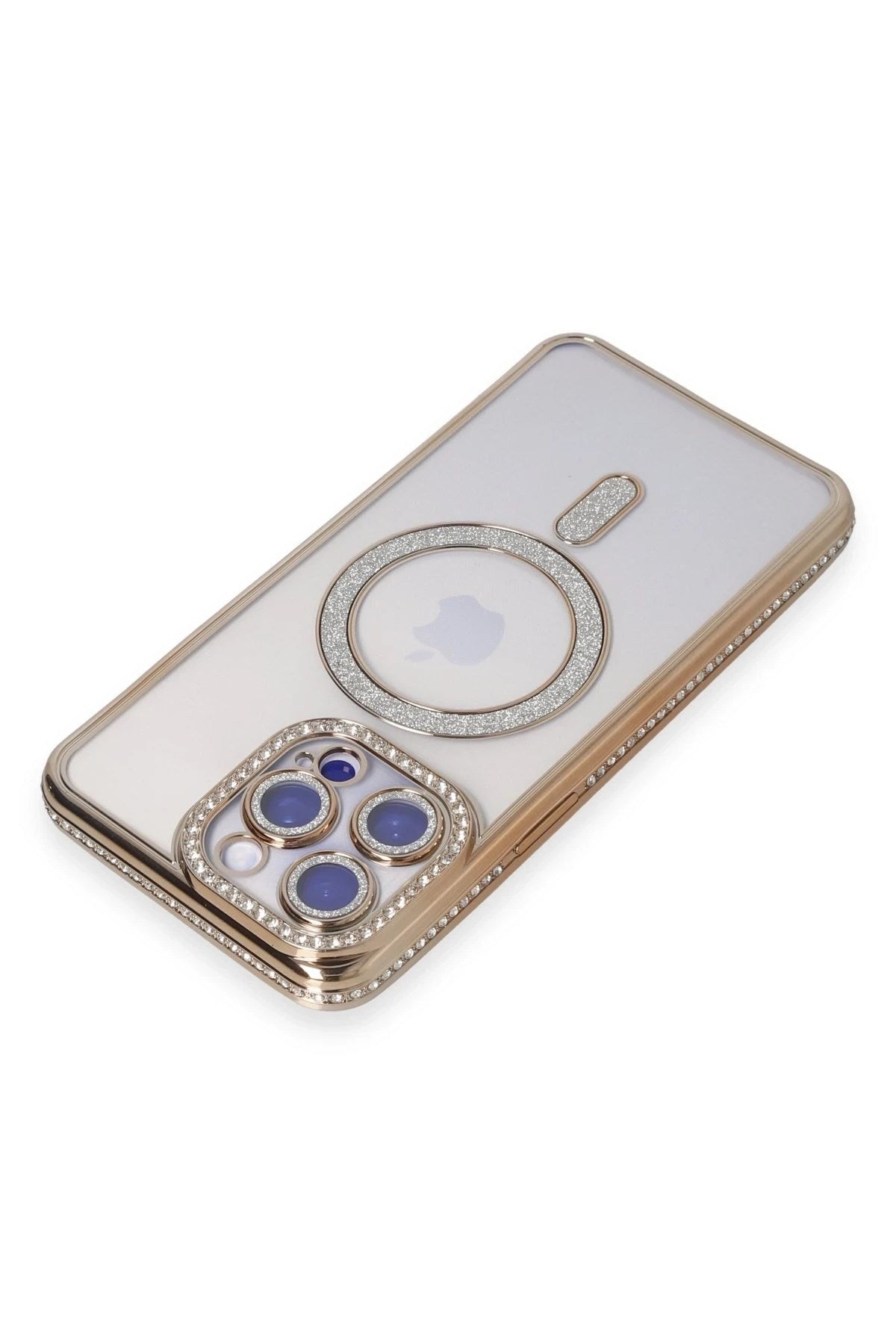 Mey İthalat® iPhone 15 Pro Max Kılıf Joke Simli Magneticsafe Kılıf - Gold